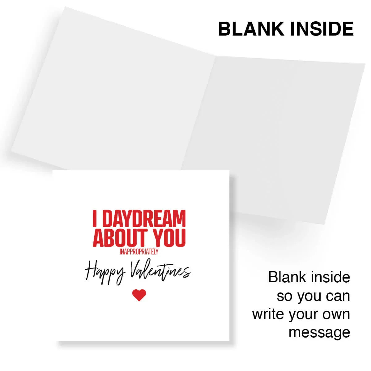 Funny Valentine's Day card with 'I daydream about you inappropriately' and blank inside for your message