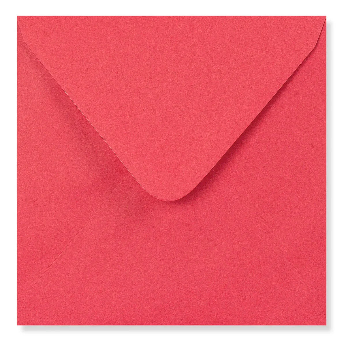 Bright red square greeting card envelope with triangular flap, suitable for Valentine's Day.