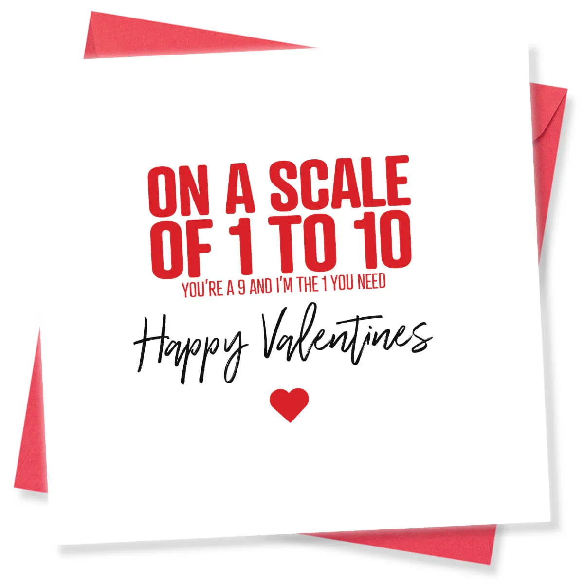 Funny Valentine’s Day card with red bold text, witty message, and a heart graphic.