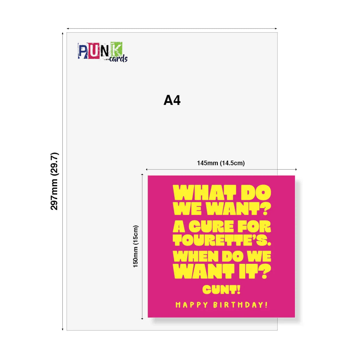 Greeting card with text on a white background, featuring the brand 'Punk Cards'.