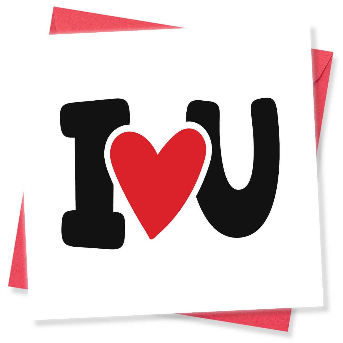 Stylized text 'I ❤️ U' with a red heart on a white background