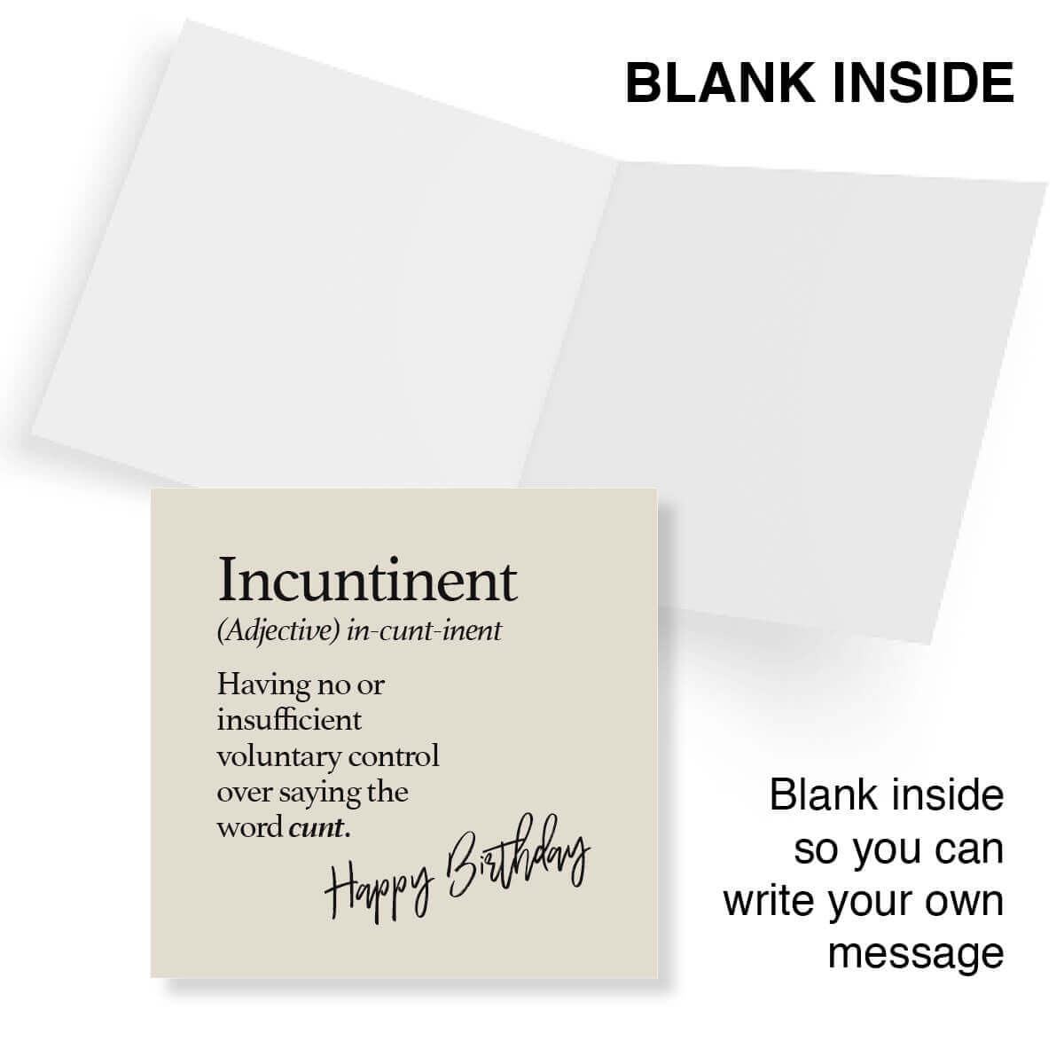 Greeting card with humorous definition and 'Happy Birthday' message on a white background