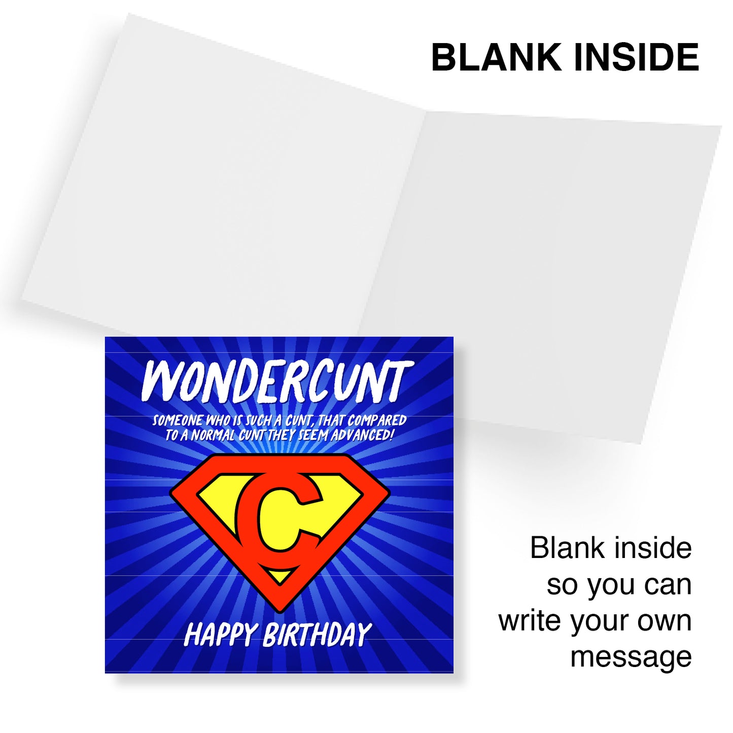 Birthday card with superhero design and text on a white background
