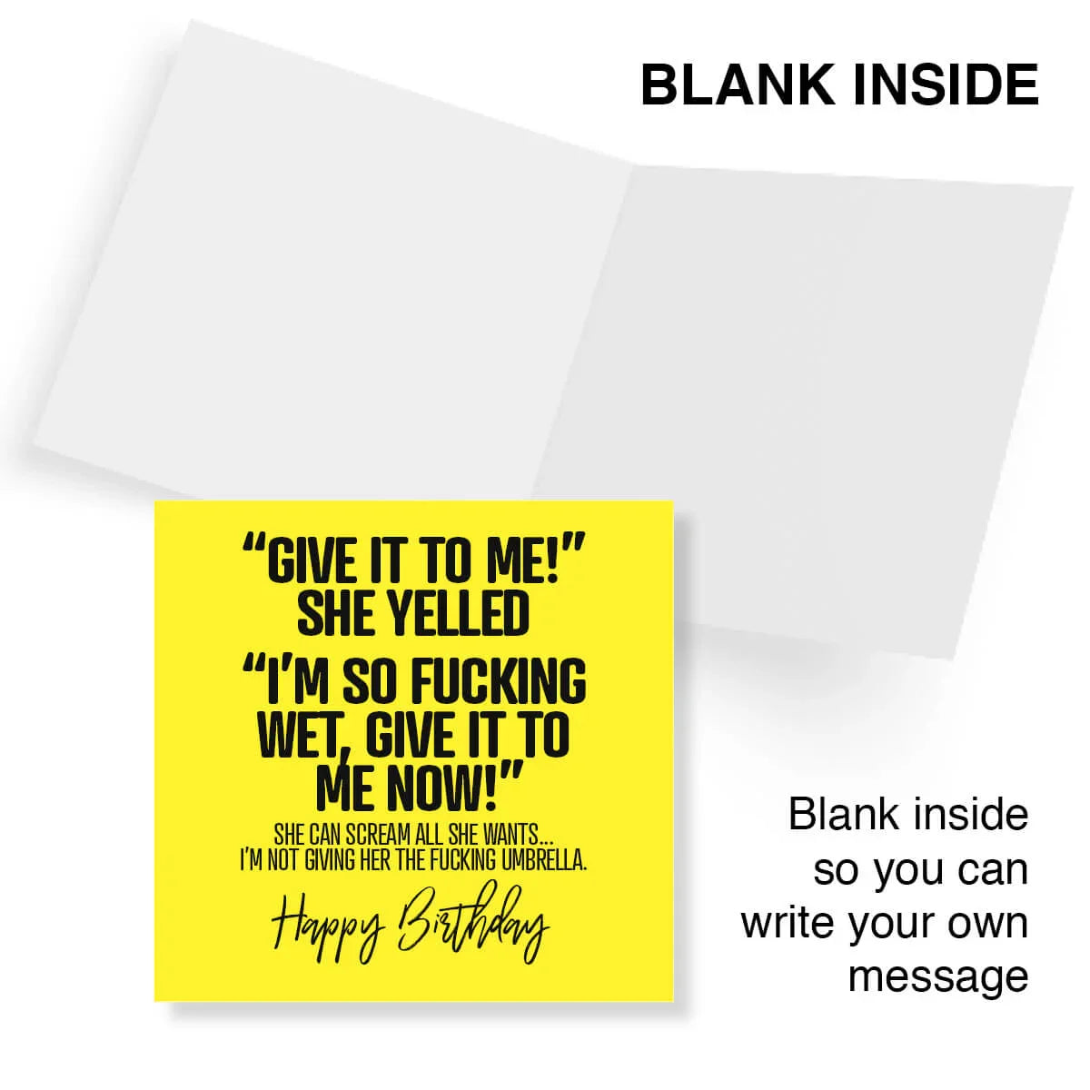 Greeting card with yellow text on a white background