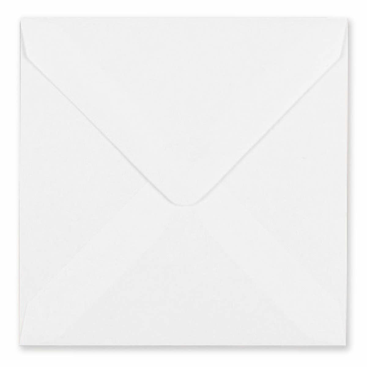 A plain white square envelope with a V-flap closure, shown centered on a white background.