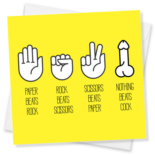 Card with hand gestures and text on a yellow background