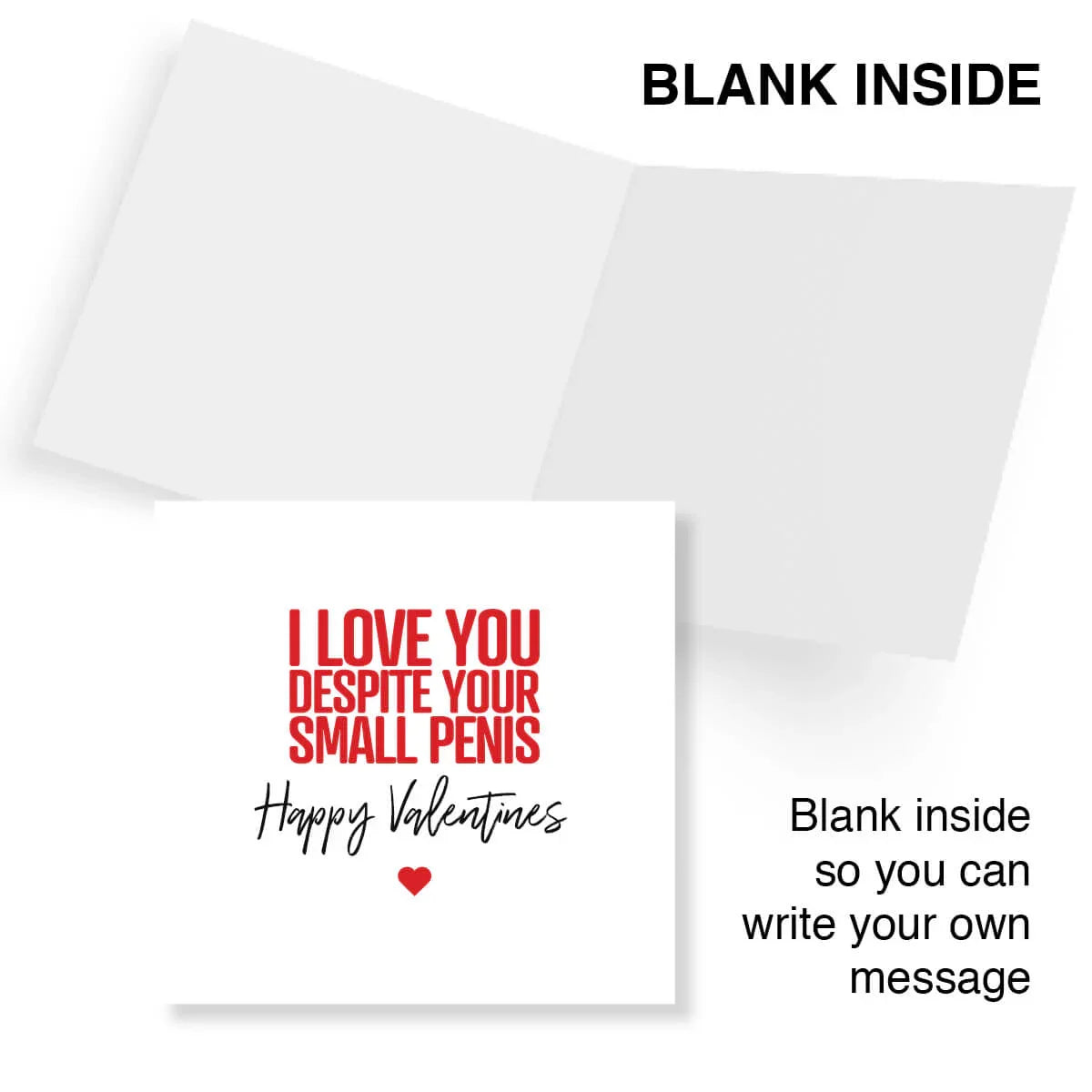Funny rude Valentine's Day card with bold text and blank inside for personal message