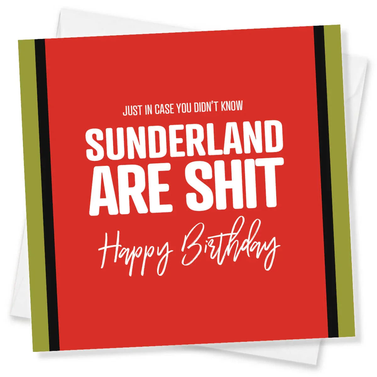 Funny rude Sunderland themed birthday card with cheeky message on red background