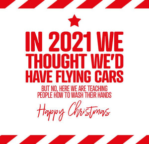 funny christmas card saying In 2020 We Thought We’d Have Flying Cards