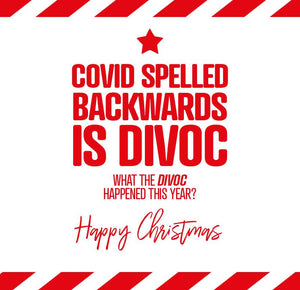 funny christmas card saying Covid spelled backwards is divoc
