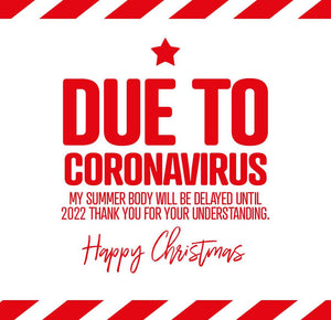 funny christmas card saying Due to Coronavirus my summer body will be delayed