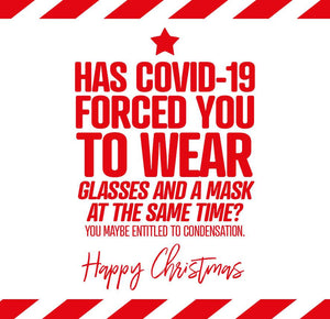 funny christmas card saying Has Covid-19 forced you to wear glasses and a mask at the same time?
