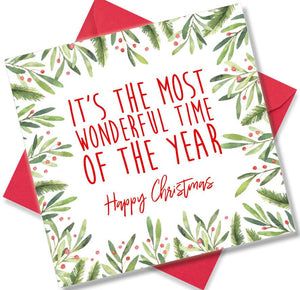 Christmas Card saying It’s The Most Wonderful Time Of the Year Happy Christmas