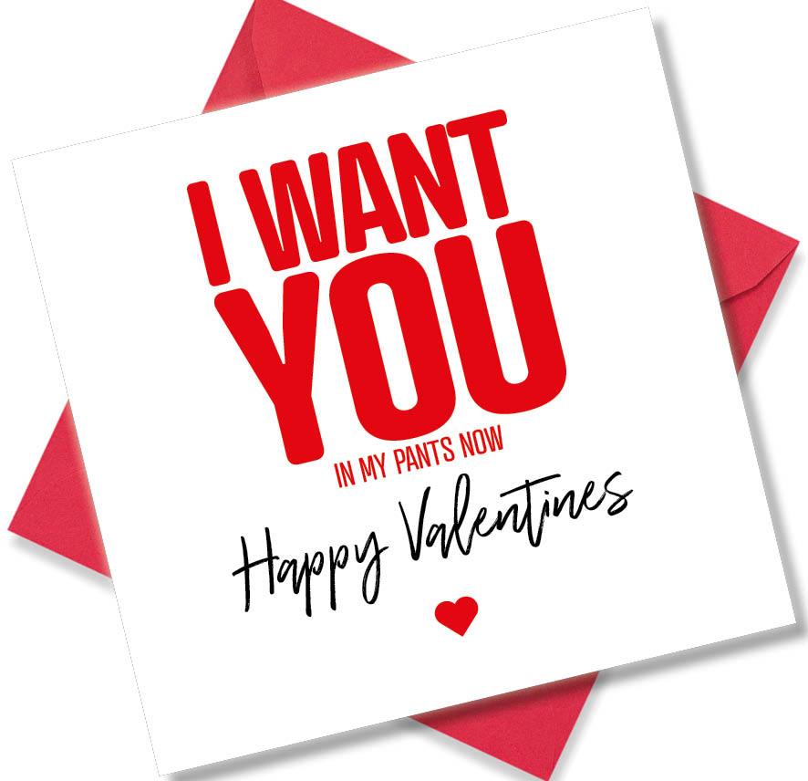 rude valentines card sayingI Want You In My Pants Now